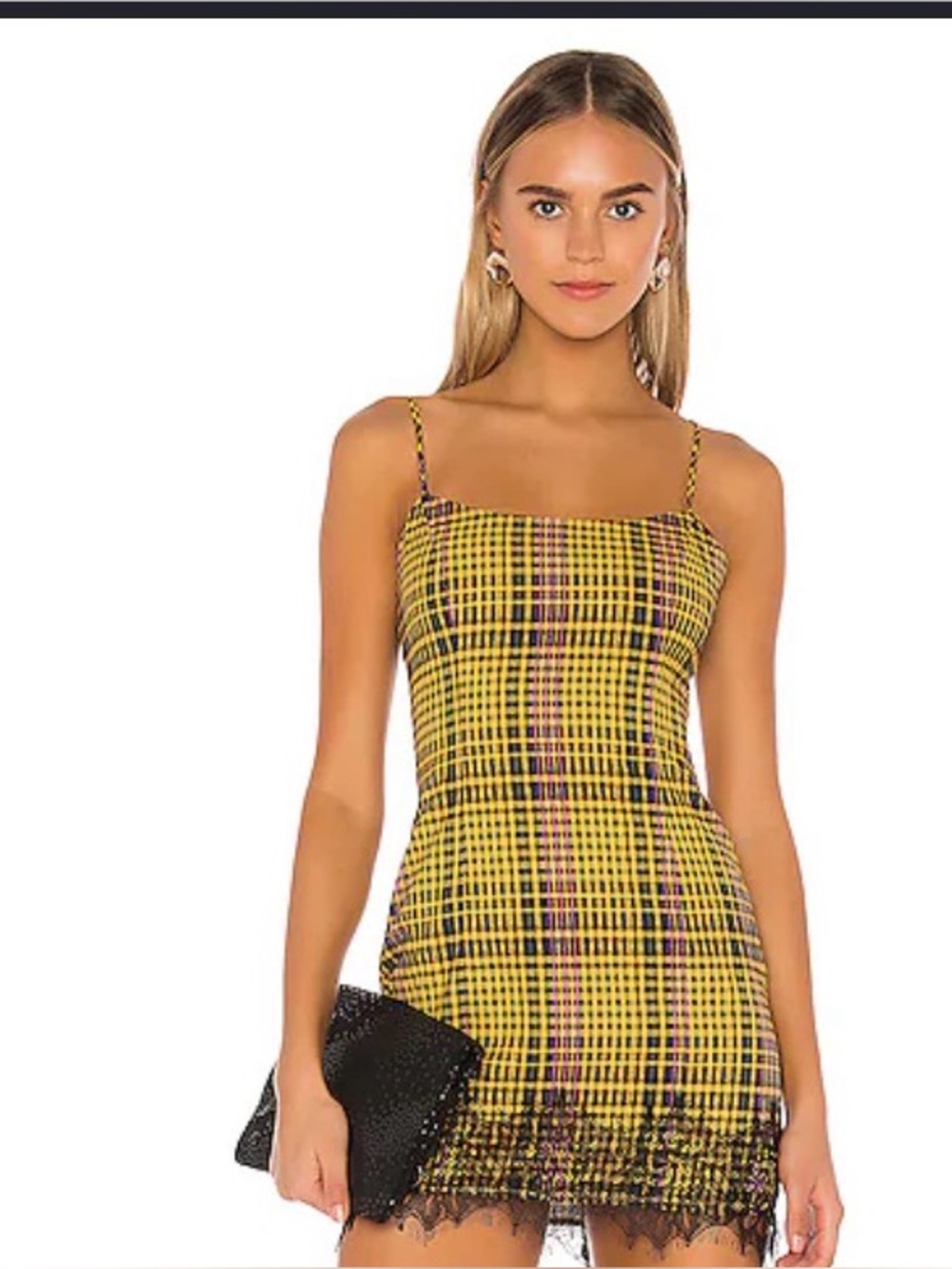 Lovers and Friends Keats Mini Dress Size XS Yellow Plaid Lace-Tr